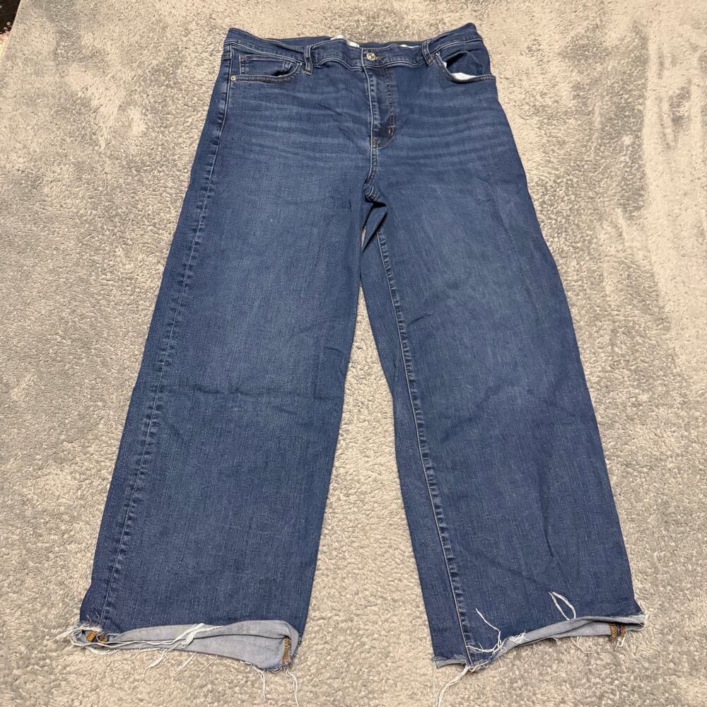 FRAME Jeans Womens 33 (35x26.5) The Mellow Cropped Wide Leg Raw Hem Baggy